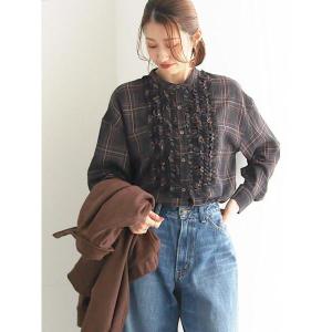 ブラウス シャツ チェックフリルブラウス レディース