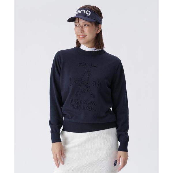 ニット セーター 「PING APPAREL」エンボス加工ウールライククルーネックニットプルオーバー...