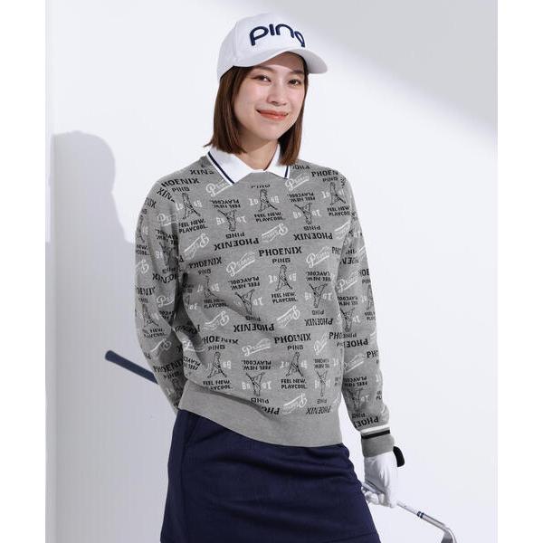 ニット セーター 「PING APPAREL」ジャガード総柄クルーネックニットプルオーバー 「LAD...