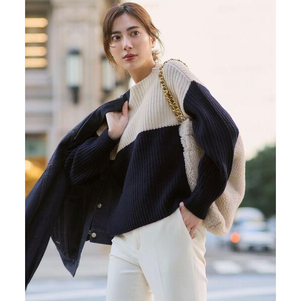 ニット セーター ウールカシミヤ カラーブロック バルキー ニット レディース