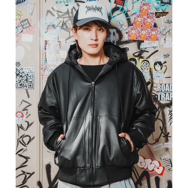 パーカー PUレザー フードブルゾン メンズ レディース