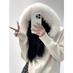 パーカー フェイクファーフードニットパーカー レディース