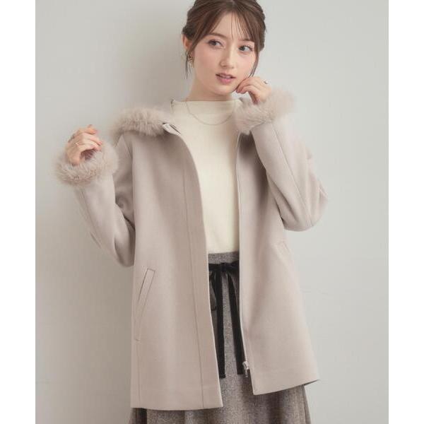 コート アウター 「大人可愛い・フード取り外し可能」フードフェイクファー ハーフ丈コート レディース