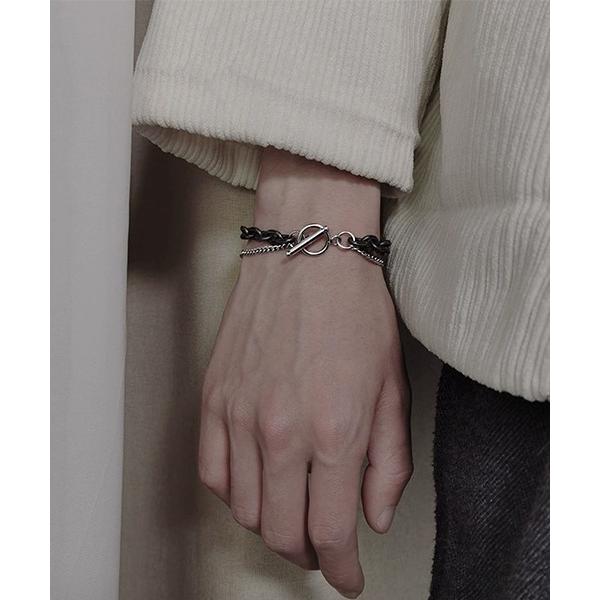 ブレスレット ブラック＆シルバーチェーン二連ブレスレット/ユニセックス(T3) レディース メンズ