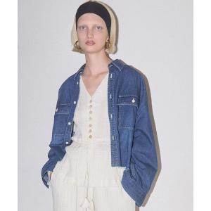 ブラウス シャツ デニムクロップドシャツ レディース