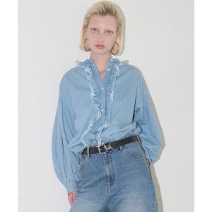 ブラウス シャツ デニムフリルブラウス レディース