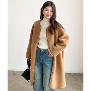 ノーカラーコート コート ジャケット/リバーシブルボアロングコート