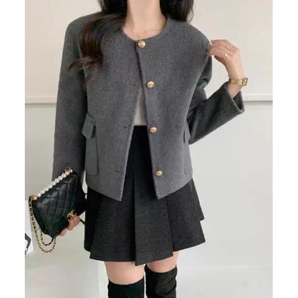 カーディガン シンプルクルーネックカーディガン レディース