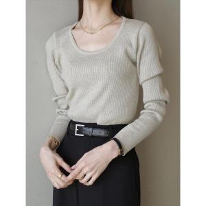 ニット セーター ラウンドネックリブニット / ベージュ レディース