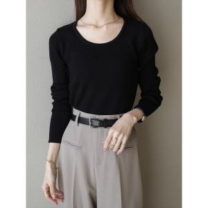 ニット セーター ラウンドネックリブニット / ブラック レディース