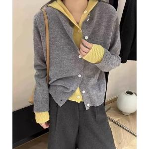 カーディガン レイヤード風フーディニットカーディガン レディース