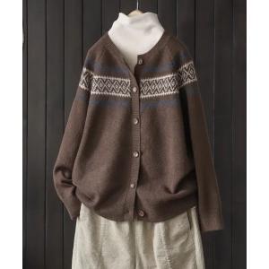カーディガン ノルディック柄ニットカーディガン レディース