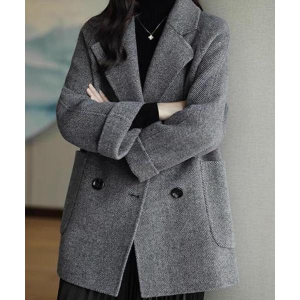 ピーコート pコート ハーリングボンディングダブルブレストコート レディース