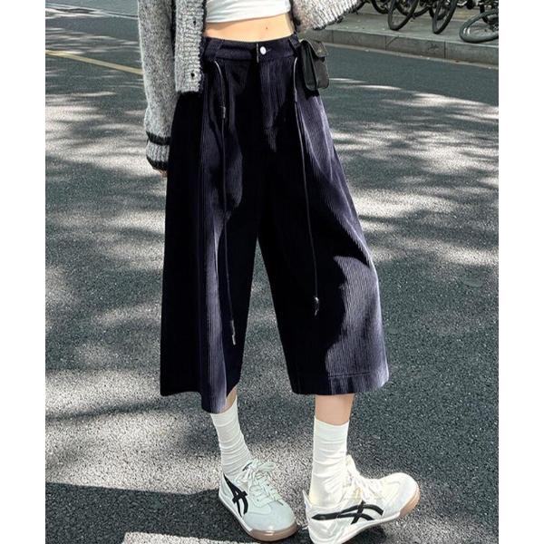 ワイドパンツ ハーフパンツ パンツ 短パン コーデュロイハーフワイドパンツ レディース