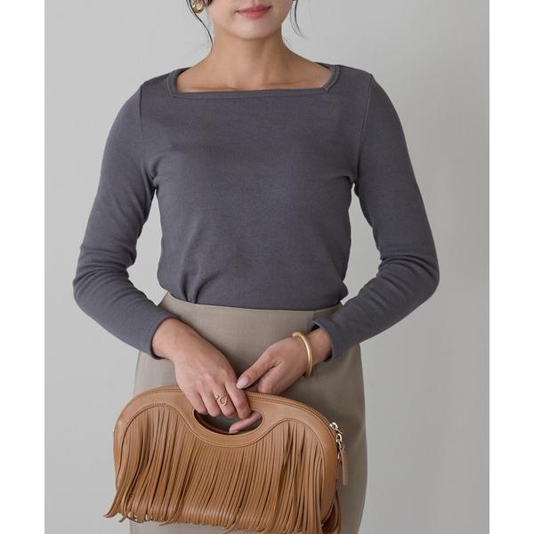 tシャツ スクエアネック細リブロンT レディース