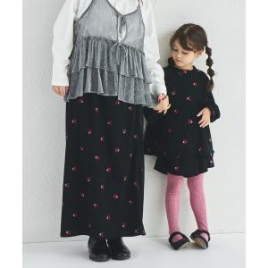 スカート 「リンクコーデ」「ママサイズ」フラワー刺繍 コーデュロイ ナロースカート