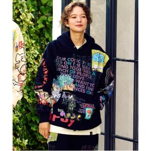 パーカー 空紡糸裏毛 落描きMIX ヘムスピンドルBOXフーディー メンズ レディース