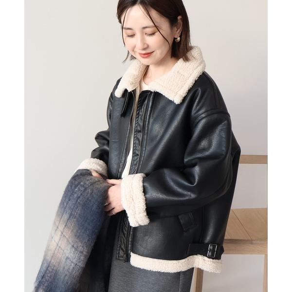 コート アウター ボアフェイクレザーブルゾン レディース