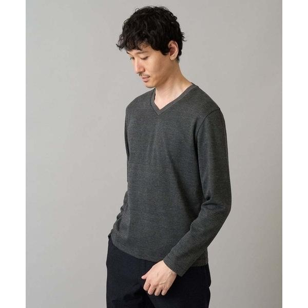 tシャツ 「イージーケア/洗濯機で洗える」グレンチェックジャカードＶネックＴシャツ　通勤/ビジネス/...