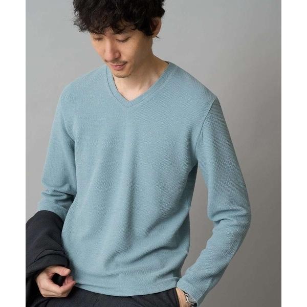 tシャツ 「ジャケイン可/イージーケア/洗濯機で洗える」千鳥ジャカードVネックTシャツ　通勤/ビジネ...