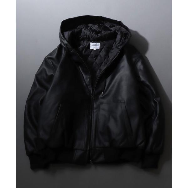 ブルゾン アウター Synthetic Leather Zip Hoodie/フェイクレザー オーバ...