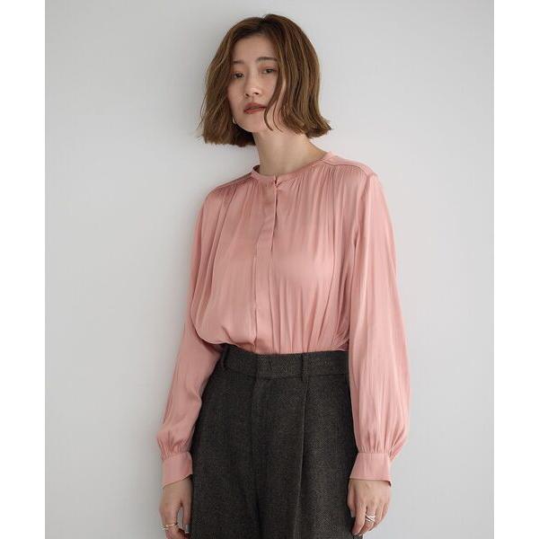 ブラウス シャツ サテンギャザーブラウス レディース