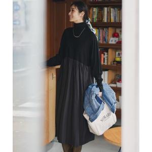 ワンピース 「洗える」ギャザーコンビ ニットワンピース