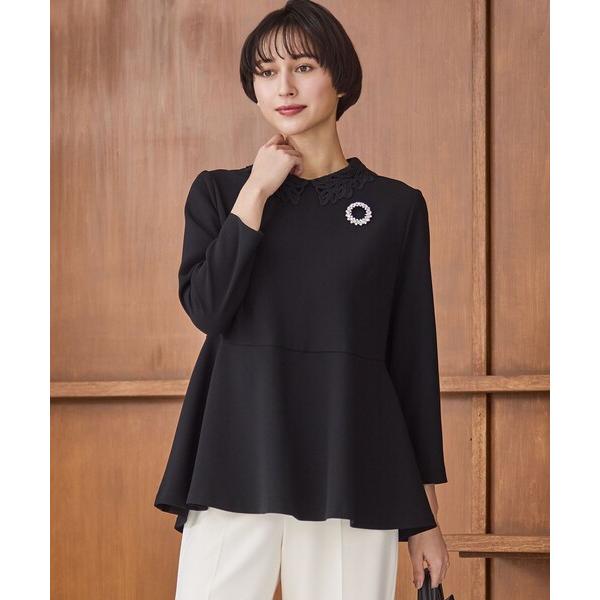 ブラウス シャツ 「セットアップ対応/洗える」トリアセダブルジョーゼット 2WAYレース襟 ペプラム...