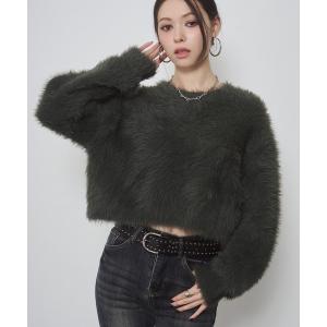 ニット セーター ボリュームスリーブ シャギー クロップド ニット PO レディース