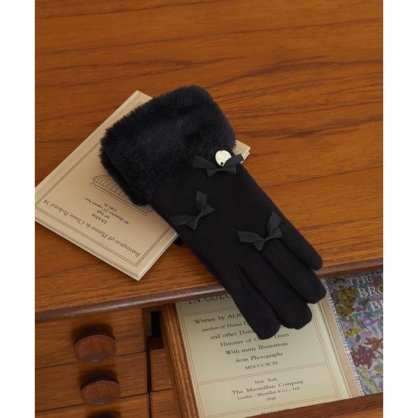 手袋 プチリボンファーグローブ レディース