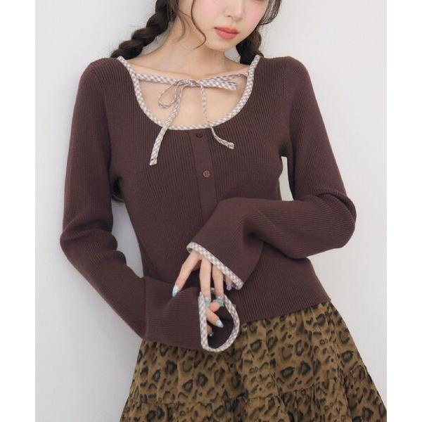 ニット セーター 「新色追加」チェックパイピングNTPO レディース