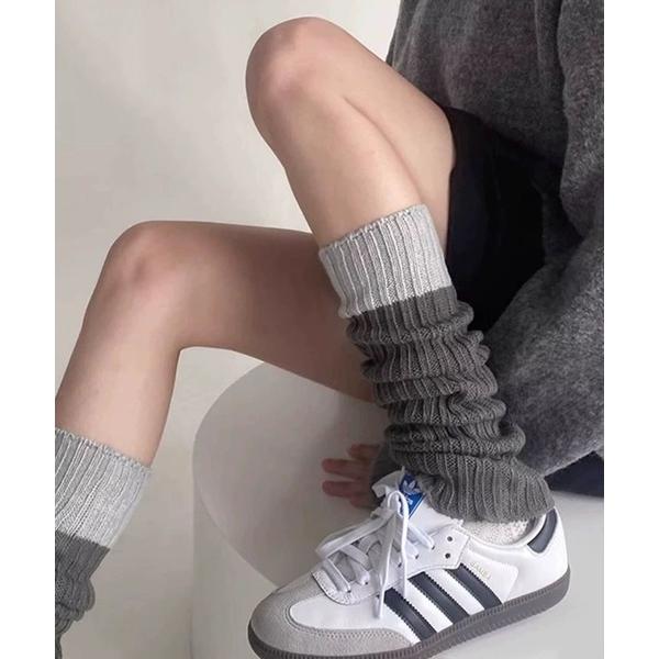 レッグウォーマー 配色リブニット レッグウォーマー レディース