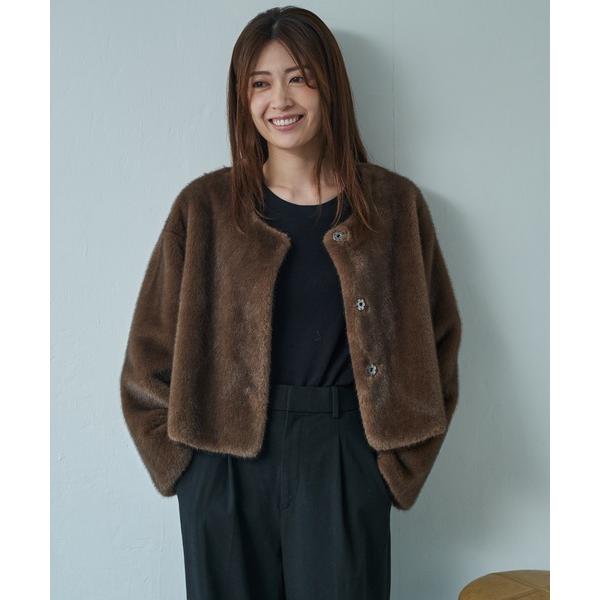 ジャケット ノーカラージャケット ノーカラーファージャケット レディース