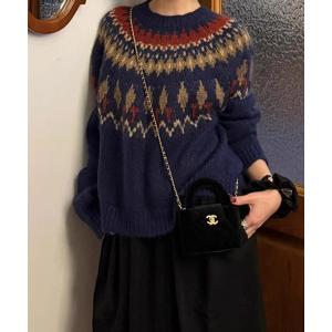 ニット セーター ノルディックジャガード ニットプルオーバー レディース