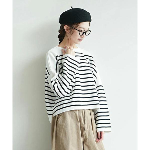 tシャツ ウエハースニットボーダーワイドスリーブ レディース