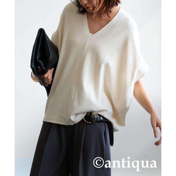 「antiqua」 半袖カットソー V アイボリー レディース