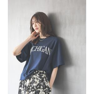 「GLOBAL WORK」 半袖Tシャツ LONG ネイビー レディース