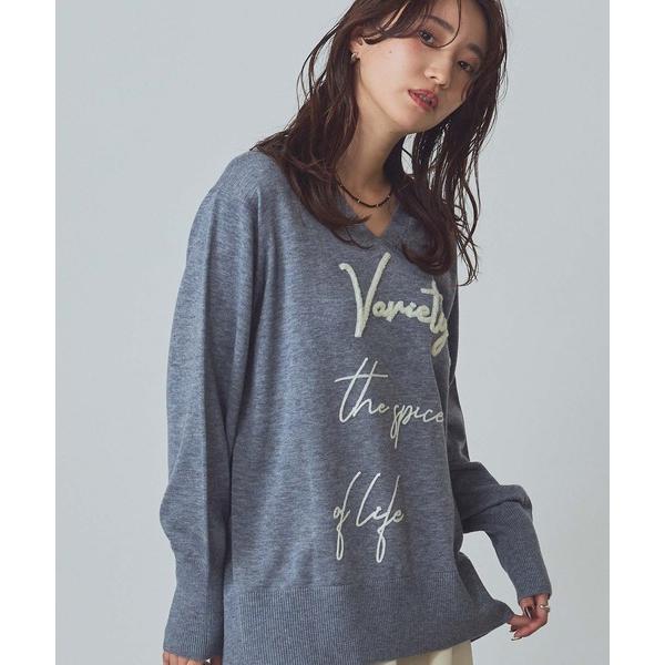 ニット セーター 筆記体刺繍ロゴＶネックニット レディース