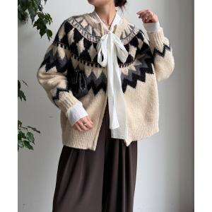 カーディガン ノルディック柄ジップニットカーディガン レディース