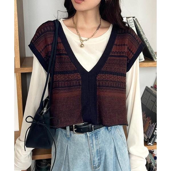 ベスト ジレ ガーター編み2WAYニットベスト レディース