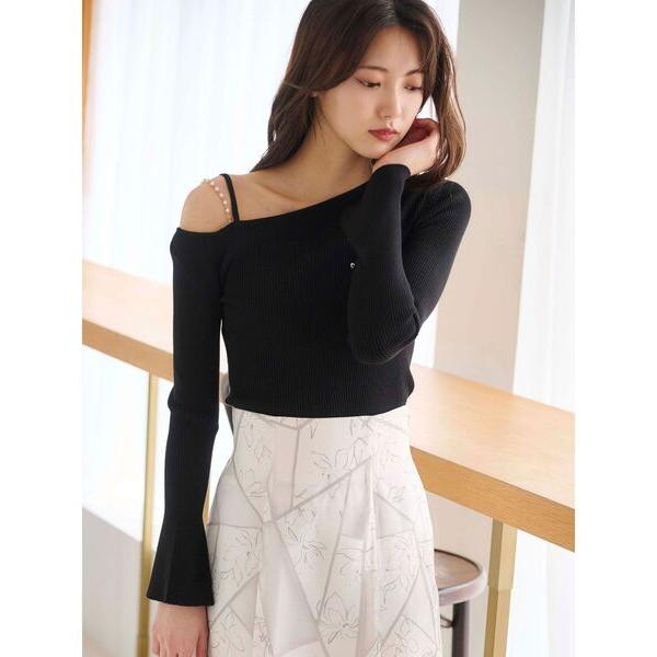 ニット セーター 「追加生産」アシメパールチェーンワンショルニット レディース