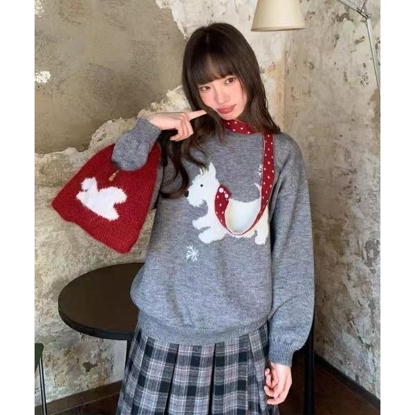 ニット セーター 25aw ドット柄マフラー/スコティッシュテリア柄ニットプルオーバー レディース