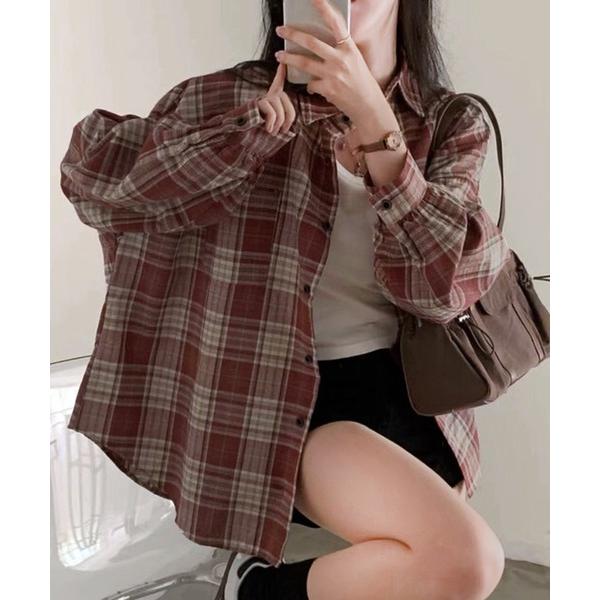 ブラウス シャツ ビッグ オーバーサイズ チェックシャツ/ルーズシルエット 春 レディース