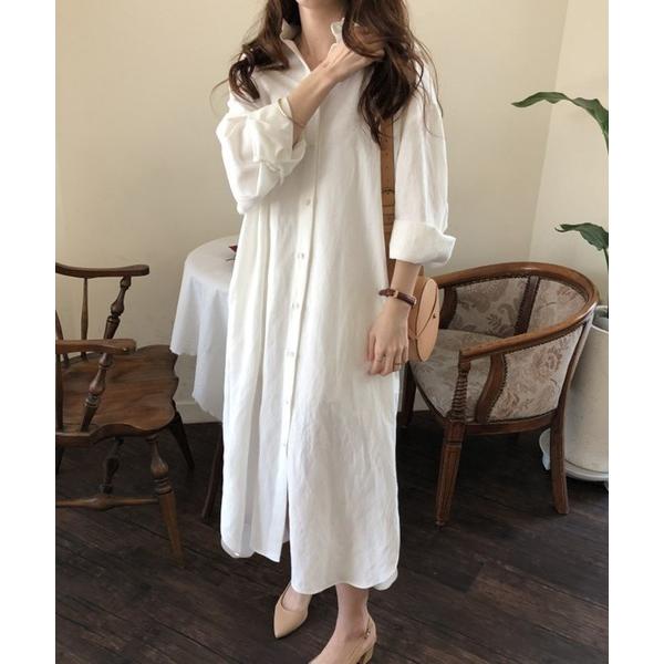 シャツワンピース ロングシャツワンピース 長袖 /ルーズシルエット