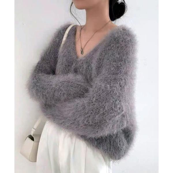 ニット セーター シャギーニット カーディガン/ふわもこ 韓国風 フェザーニット レディース