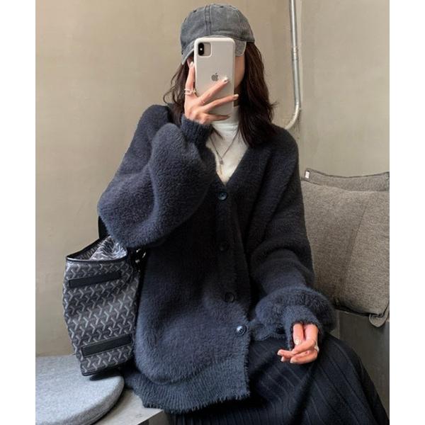 カーディガン フェザーニットカーディガン / ビッグシルエット 韓国 ふわふわ もこもこ レディース