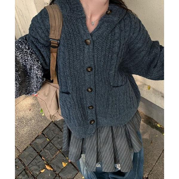 カーディガン ボリューム オーバーサイズカーディガン/ケーブル編み ニット ビッグシルエットカーディ...