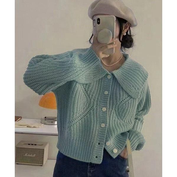 カーディガン ビッグカラー リブニットカーディガン/韓国 Y2K ショート丈 レディース