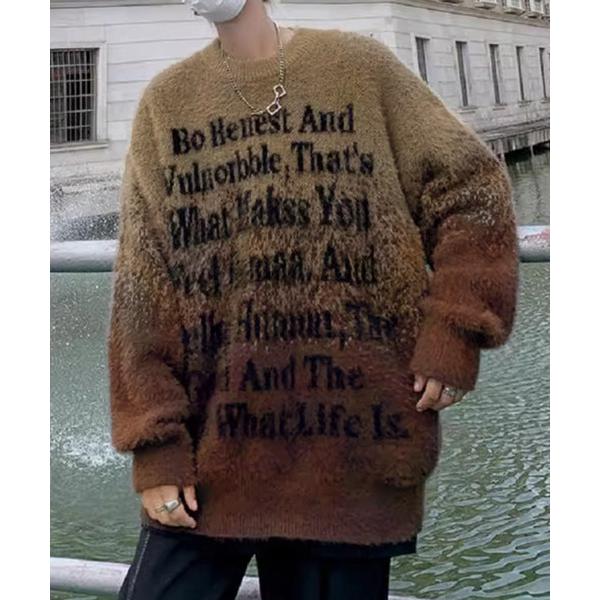 セーター ニット グラデーションジャガード ロゴシャギーニットプルオーバー / ユニセックス 韓国 ...