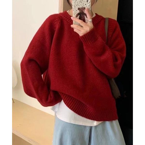 ニット セーター ベーシック クルーネック カラーニット / クルーネックニット 韓国ファッション ...